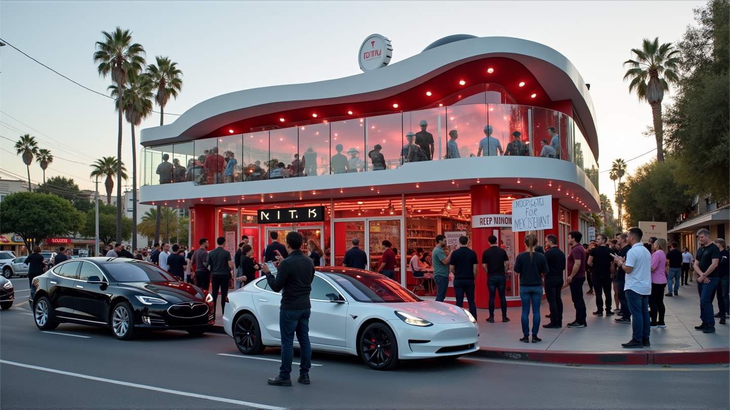 Elon Musks Tesla Diner Vekker Kontrovers og Protester